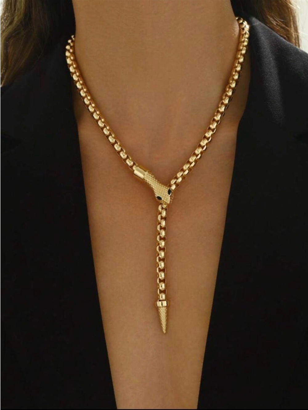 Gold Snake Chain Lariat Necklace - Women Jewelry